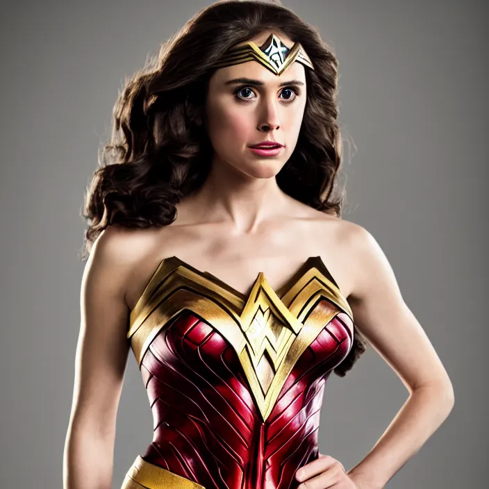 Image similar to portrait of allison brie as wonder woman, natural light, detailed face, canon eos c 3 0 0, ƒ 1. 8, 3 5 mm, 8 k, medium - format print