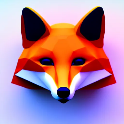 Image similar to an abstract icon depicting a fox, white background, render, blender, 3d