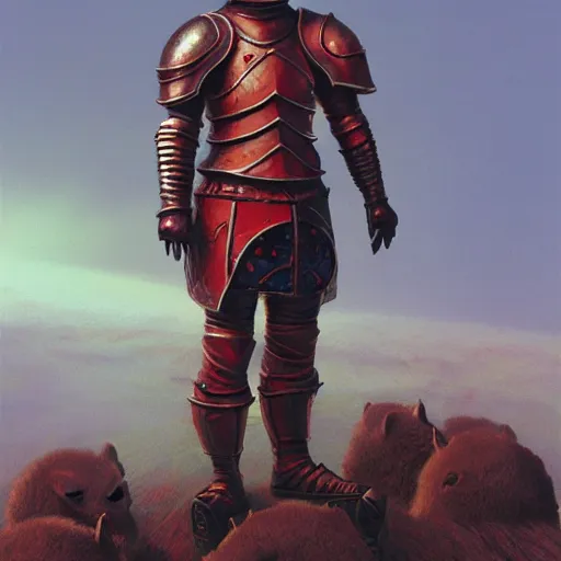 Prompt: anthropomorphic shiba inu, knight red armor, standing on hill of dead enemies, stuning fantasy 3 d render, masterpiece, glowing dark aura, by donato giancola and greg rutkowski and wayne barlow and zdzisław beksinski, realistic face