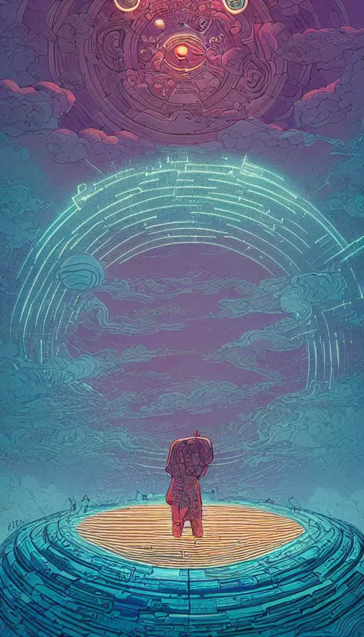 Image similar to the ancient portal of the luminous dream spirits on cosmic cloudscape, futurism, dan mumford, victo ngai