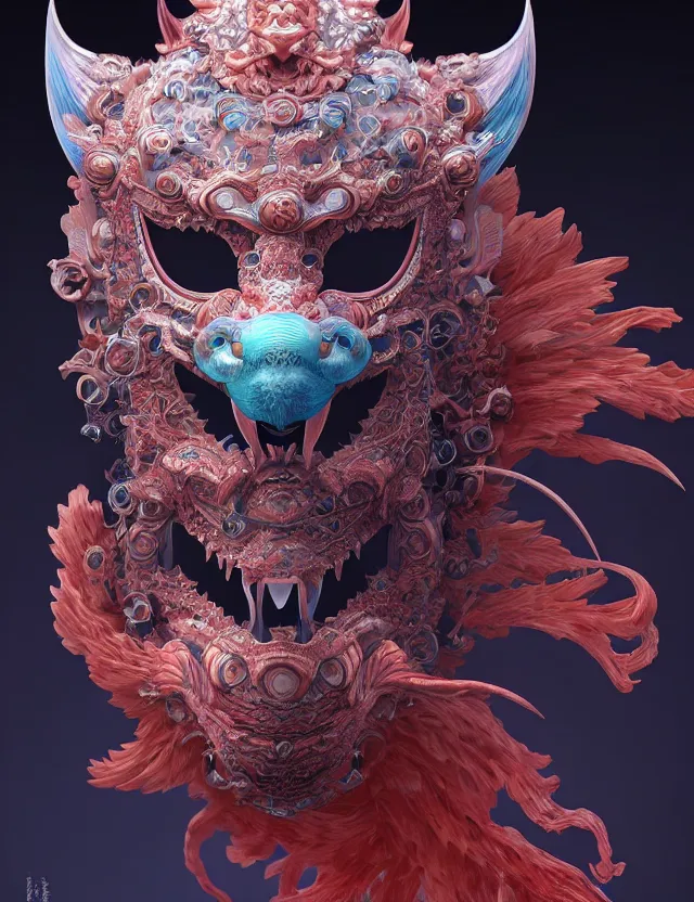 Prompt: 3 d demon in venetian mask close - up profile portrait. beautiful intricately detailed japanese crow kitsune mask and clasical japanese kimono. betta fish, jellyfish phoenix, bio luminescent, plasma, ice, water, wind, creature, artwork by tooth wu and wlop and beeple and greg rutkowski