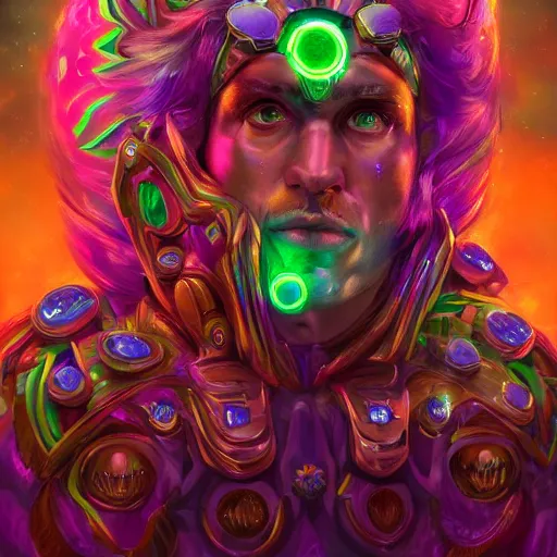 Image similar to portrait of colorful psychedelic godlike machine elves in another plane of existence and transcendence, trending on artstation