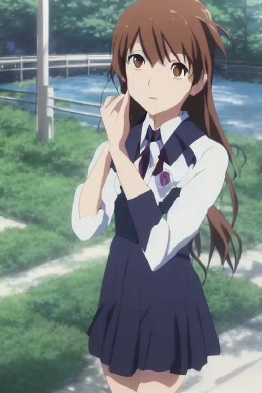 Prompt: An anime high school girl, portrait, Makoto Shinkai, kyoto animation, aniplex