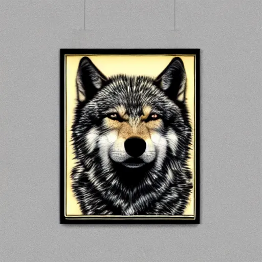 Image similar to retarded wolf portrait, obama poster style