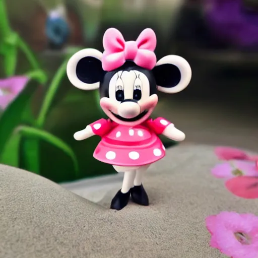 Prompt: product photograph of small miney mouse figurine by isabel han : 6 girly, delicate, soft, cute, collectible, toys figures, kawaii, toys, pastel colors, white background : 3