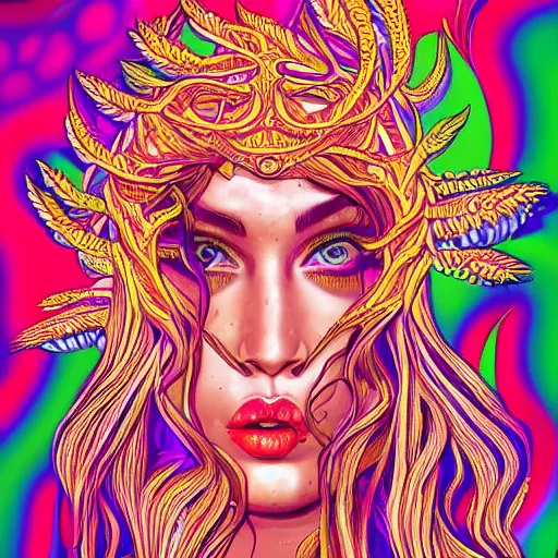 Image similar to an extremely psychedelic portrait of megan fox as medusa, surreal, lsd, face, detailed, intricate, elegant, lithe, highly detailed, digital oth, sharp focus, illustration,