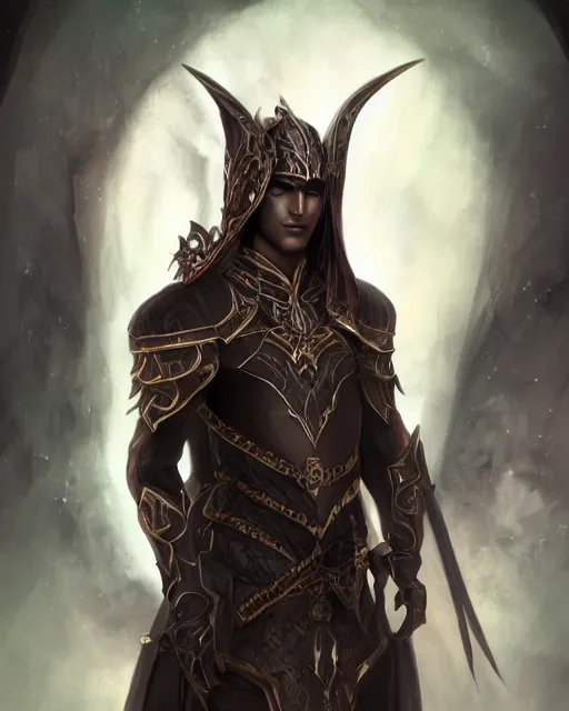 a handsome noble male dark elf, obsidian skin, jewels, | Stable Diffusion