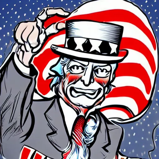 Prompt: uncle sam reaching out and holding a taco