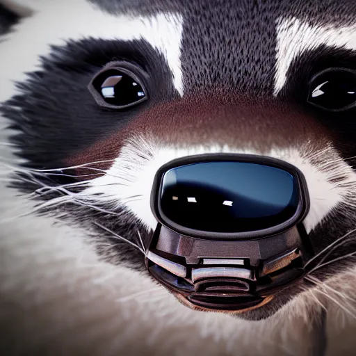 Prompt: a hyperrealistic octane render of a raccoon with a dslr camera for an eye, photorealism, unreal engine, dramatic lighting, volumetric lighting, uplighting