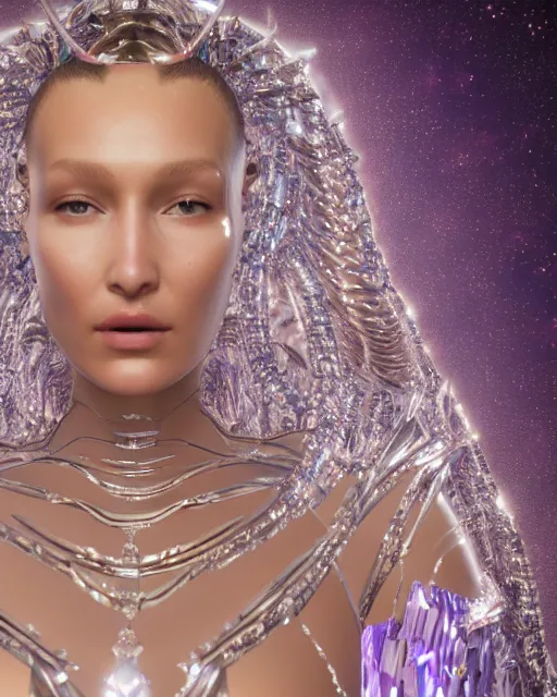 Image similar to a highly detailed metahuman 4 k close up render of an alien goddess bella hadid as jesus christ in iris van herpen dress schiaparelli in diamonds crystals swarovski and jewelry iridescent in style of alphonse mucha gustav klimt trending on artstation made in unreal engine 4