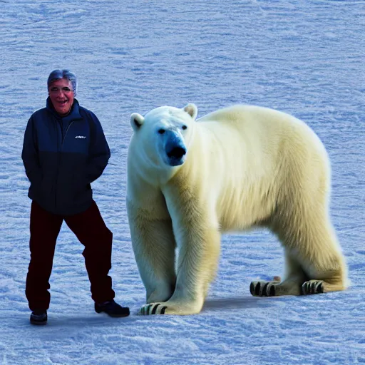 Image similar to Joe Manchin and a polar bear as best friends in the arctic; digital art; 4k,