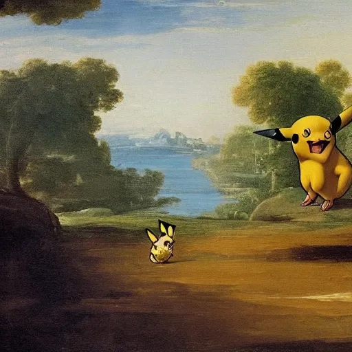 Image similar to a painting of Pikachu by claude lorrain