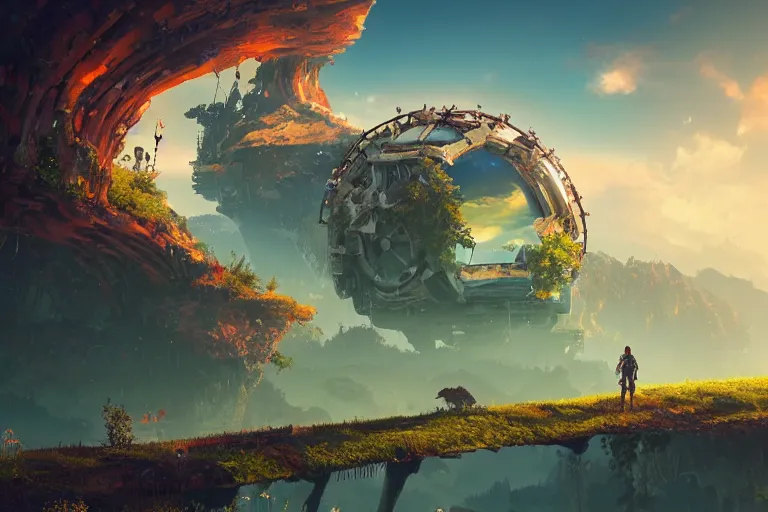 Prompt: gediminas pranckevicius machine mecanical creature robot of horizon forbidden west horizon zero dawn radiating a glowing aura global illumination ray tracing hdr fanart arstation by ian pesty and alena aenami artworks in 4 k