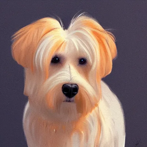 Image similar to a maltese terrier, concept art by guillermo martinez, artstation, golden hour, golden ratio portrait