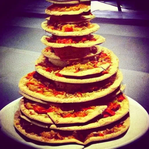 Prompt: “ tower of pizza made of pizza ”