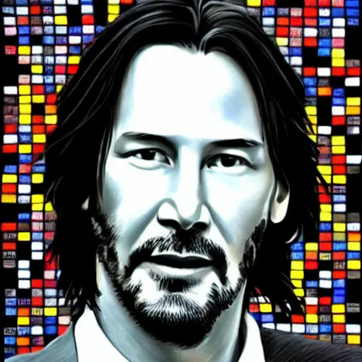 Image similar to Keanu Reeves in the style of Chuck Close