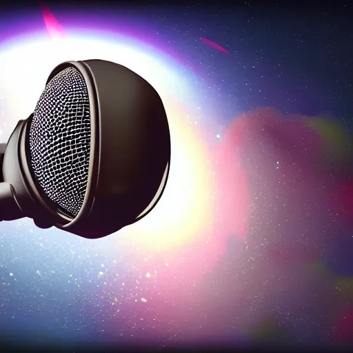 Image similar to microphone floating in space concept art