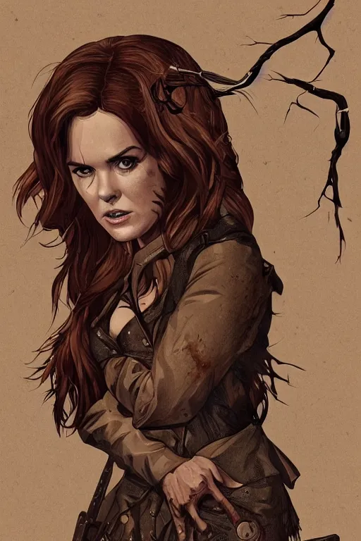 Image similar to isla fisher in sleepy hollow, full body, big two toned eyes, teeth gritted, horror, intricate details, cinematic, epic, realistic, anatomy, tomer hanuka, uplight, artstation, photorealistic, scary