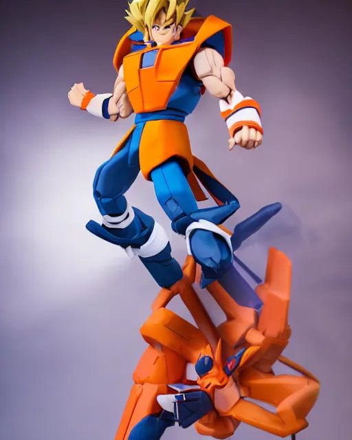 Image similar to a voltron action figure of goku, real life, studio lighting, professional photography