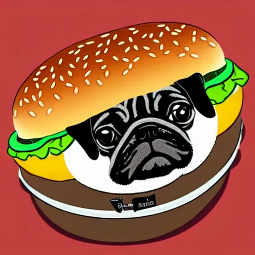 Prompt: fat pug inside a hamburger