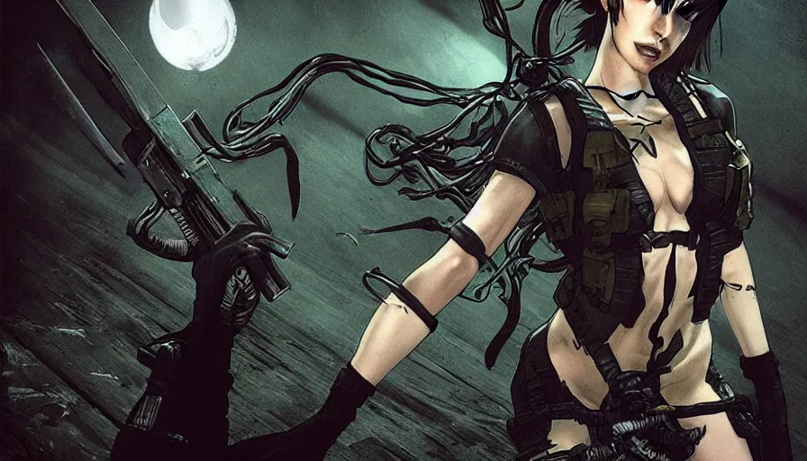 Prompt: quiet from metal gear solid 5 as a lovecraftian witch