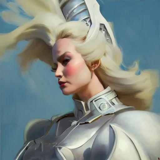 Image similar to greg manchess portrait painting of partially armored white queen from alice in wonderland as overwatch character, medium shot, asymmetrical, profile picture, organic painting, sunny day, matte painting, bold shapes, hard edges, street art, trending on artstation, by huang guangjian, gil elvgren, ruan jia, randy vargas, greg rutkowski