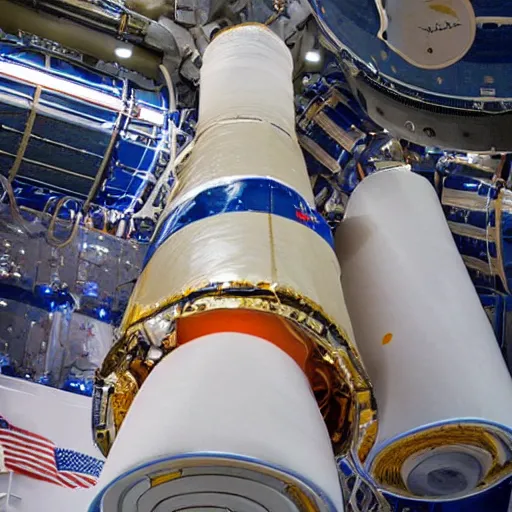 Prompt: Döner roll in satellite bay of rocket, nasa, space