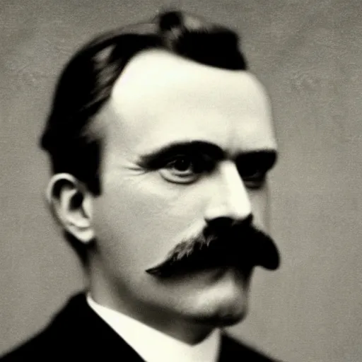 Image similar to linkedin profile picture of friedrich nietzche, blurry background, color photo