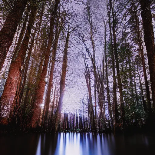 Image similar to long exposure night lansdscapes, 5 seconds shutter, Cinestill 800T