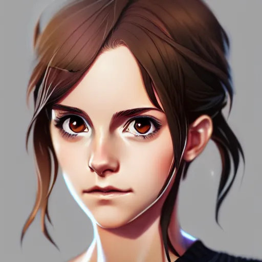 Image similar to anime portrait of emma watson as an anime girl by Stanley Artgerm Lau, WLOP, Rossdraws, James Jean, Andrei Riabovitchev, Marc Simonetti, and Sakimichan, trending on artstation