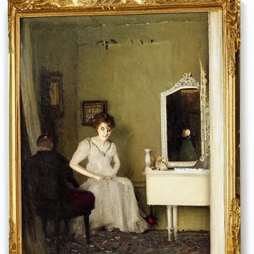 Image similar to theatre actress and factotum in the dressing rooms, by alfred stevens