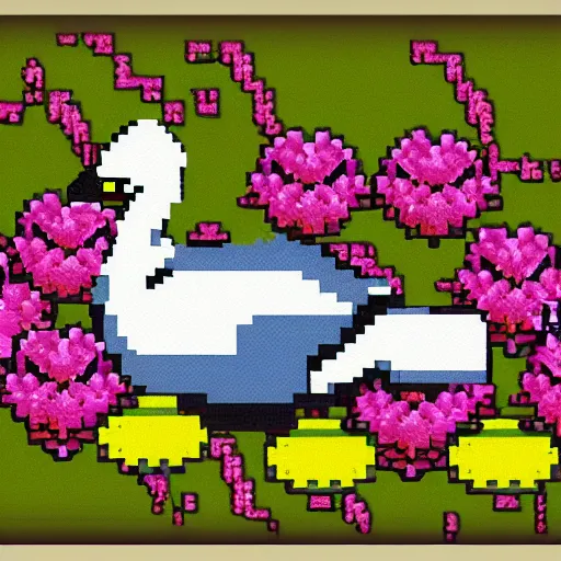 Image similar to Goose in flowers pixel art