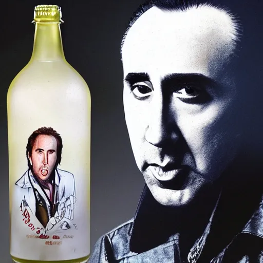 Prompt: Drinking of liquid Nicolas Cage from bottle.