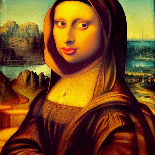 Image similar to the mona liza painted by a monkey