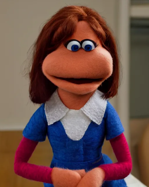 Image similar to erin hannon as a muppet. highly detailed felt. hyper real photo. 4 k.