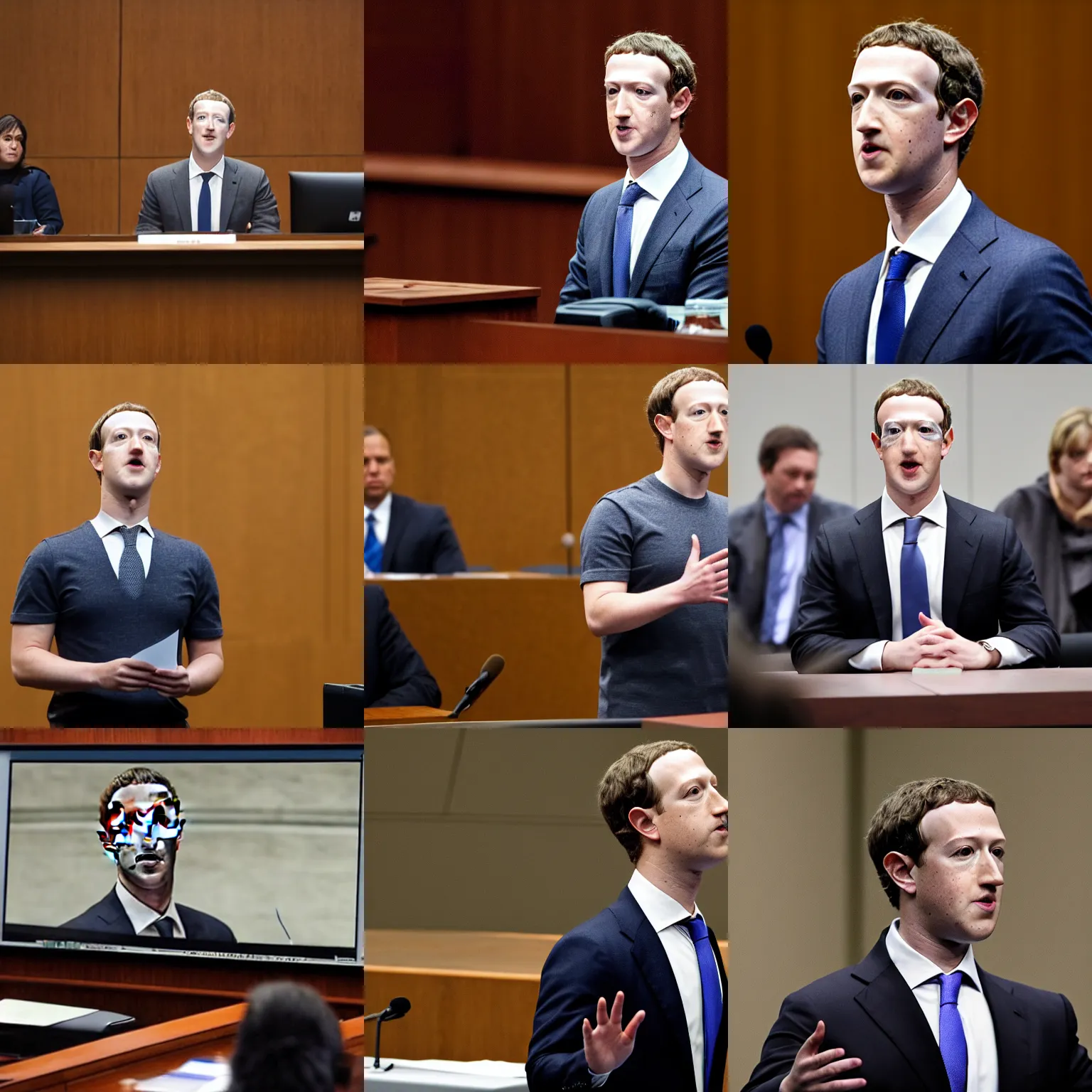 Prompt: mark zuckerberg takes the stand in his trial