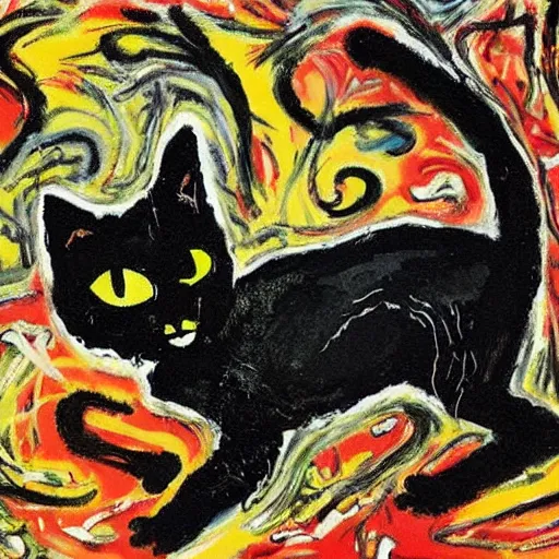 Image similar to black cat painted by jackson pollock