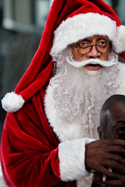 Image similar to close up of giancarlo esposito as santa claus, stern expression