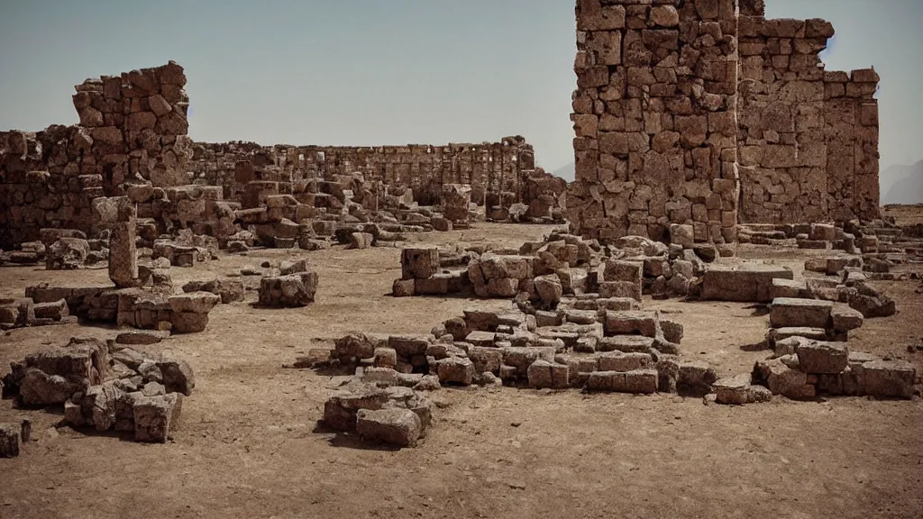 Image similar to surreal ancient ruins in the desert, photography by zhang kechun