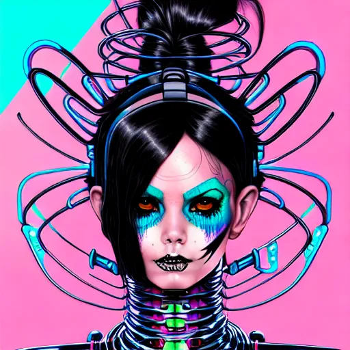 Image similar to portrait painting of a punk cybernetic fairy with beautiful black hair and eyes, sharp focus, award - winning, trending on artstation, masterpiece, highly detailed, intricate. art by josan gonzales and moebius and deathburger