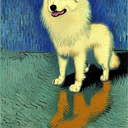 Image similar to a samoyed by vincent van gogh, digital art, trending on artstation