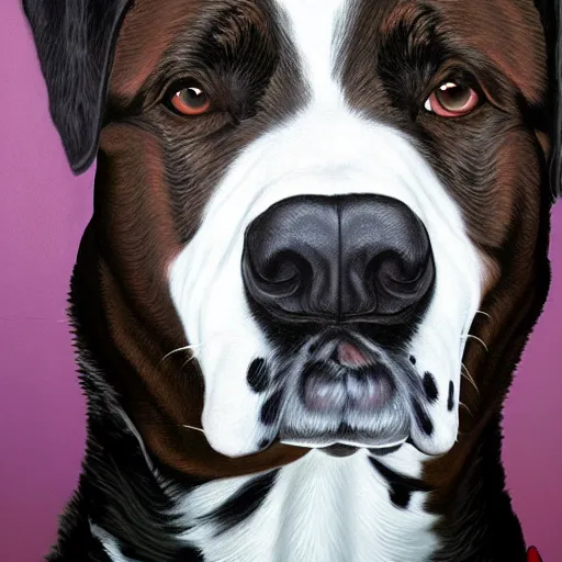 Prompt: intricate five star dalmatian german sheperd mix facial portrait by casey weldon, oil on canvas, hdr, high detail, photo realistic, hyperrealism, matte finish, high contrast, 3 d depth, centered, masterpiece, vivid and vibrant colors, enhanced light effect, enhanced eye detail, artstationhd