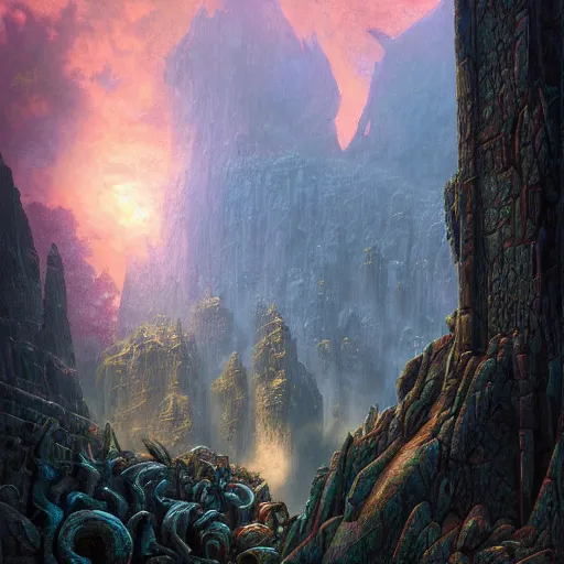 Prompt: bright, colorful, realistic, detailed from Elder Scrolls: shivering isles concept art Geiger and Beksiński dark depths of the dwarven kingdom backlighting, kodachrome, high contrast, highly detailed, sharp focus, digital painting, concept art, illustration, trending on artstation, comic book by Alex Ross and Adam Adamowicz cover art