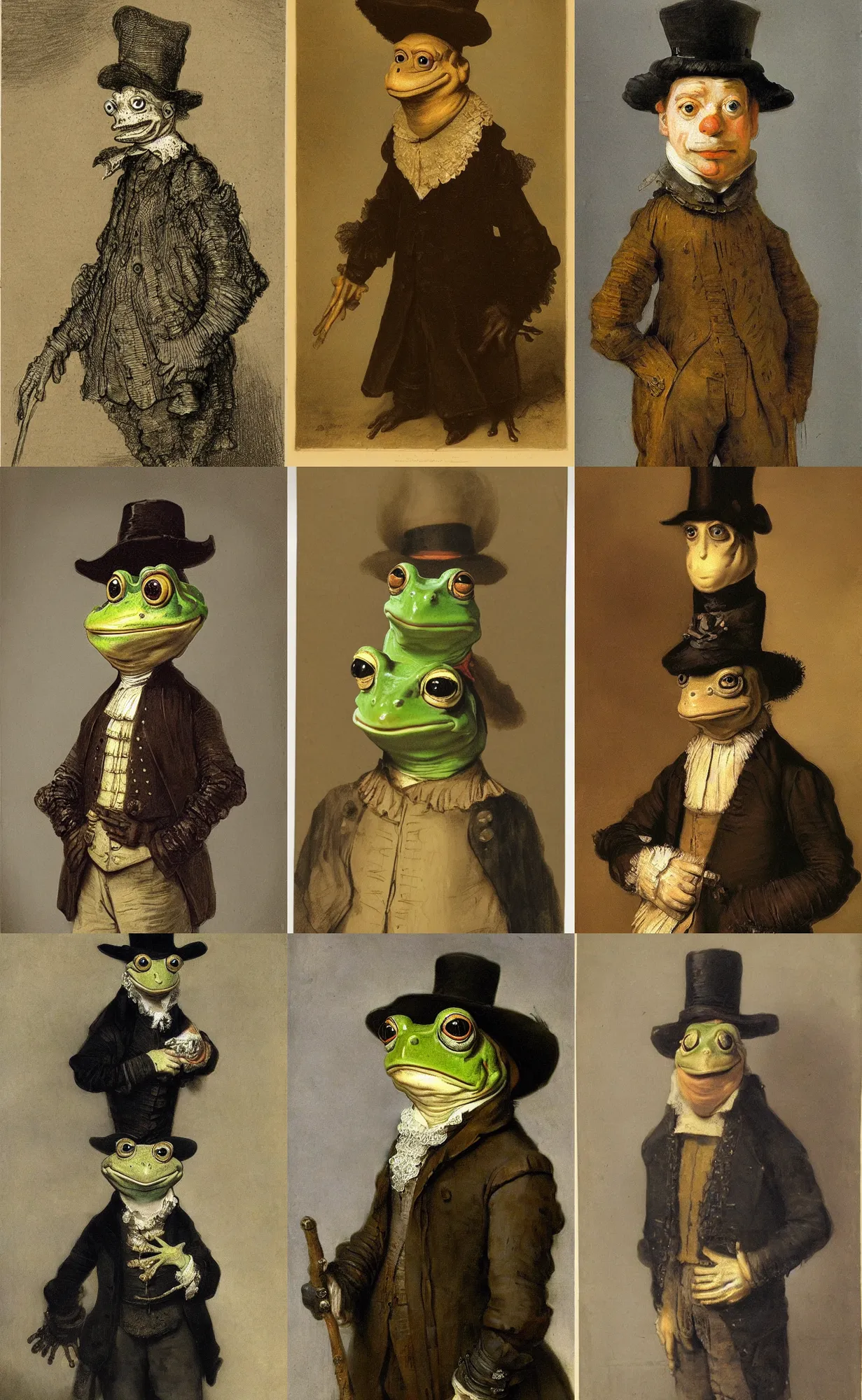 Prompt: subject: frog gentleman in a costume anthropomorphic portrait, style: Victorian England man portrait by Rembrandt