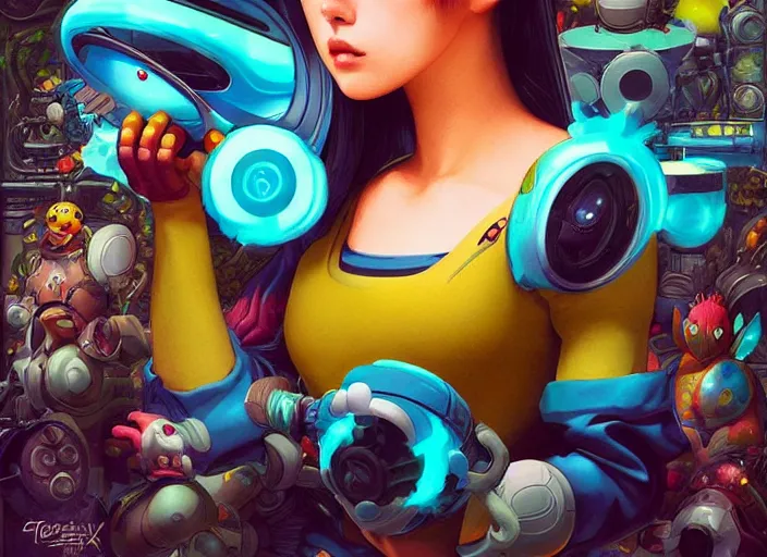 Image similar to lofi BioPunk Pokemon Pikachu portrait Pixar style by Tristan Eaton_Stanley Artgerm and Tom Bagshaw,