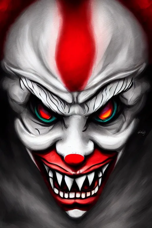 Prompt: a demon clown, highly detailed, digital art, sharp focus, trending on art station, anime art style