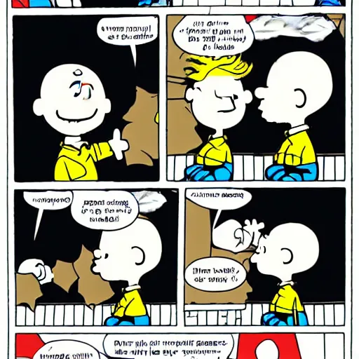 Image similar to charlie brown playing with young albert einstein by charles schultz, comic book,