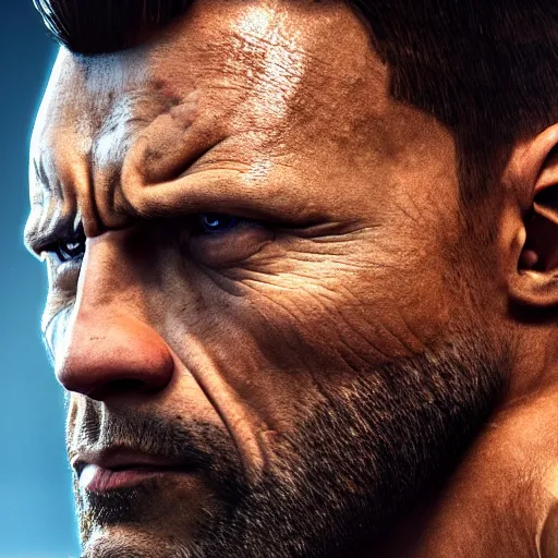 Image similar to Dwayne Johnson as Wolverine,muscle extremely detailed, fantastic details full face, mouth, trending on artstation, pixiv, cgsociety, hyperdetailed Unreal Engine, optimization 4k 8k ultra HD, WLOP