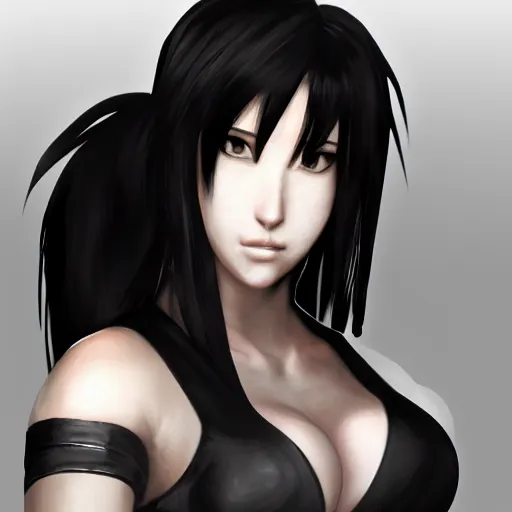 Image similar to face, shoulders and body concept art of tifa lockhart, trending on artstation