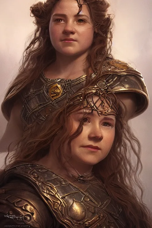 Prompt: Portrait | female dwarf queen | bronze dwarven breastplate | long neat braided hair | dramatic light | high detail | photorealistic | cinematic lighting | artstation | Regal and Proud woman| lord of the rings | dungeons and dragons | style by greg rutkowski, wayne reynolds, jeff easley